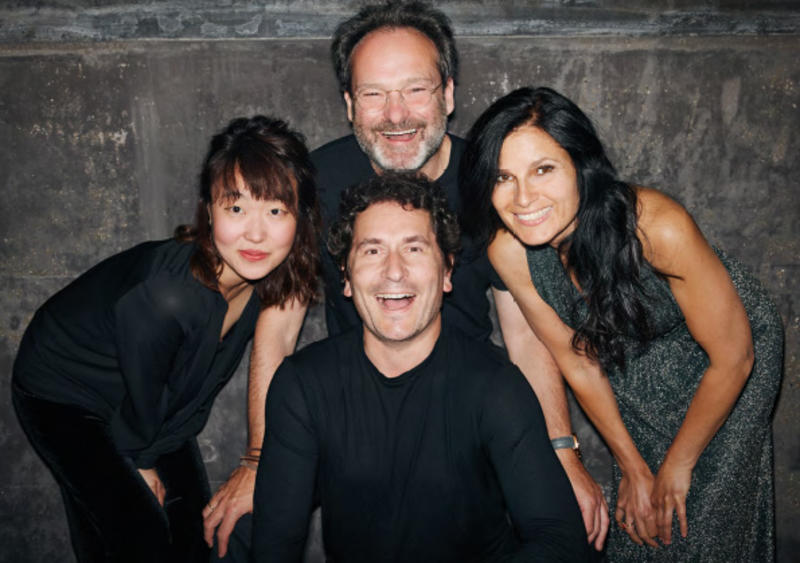 Headshot with Belcea quartet against grey background