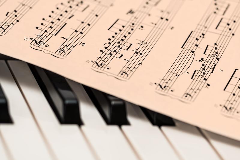 Image of sheet music on top of a piano keyboard