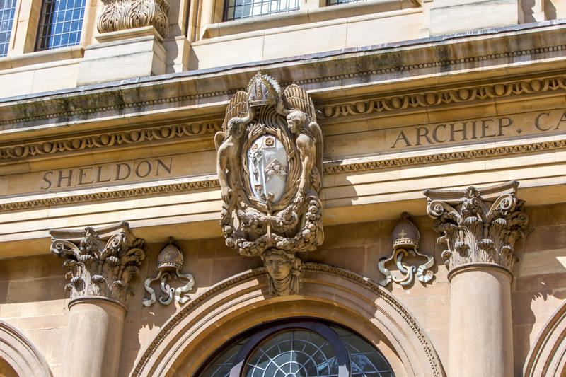 Photo of external detailing above a window of the Sheldonian Theatre