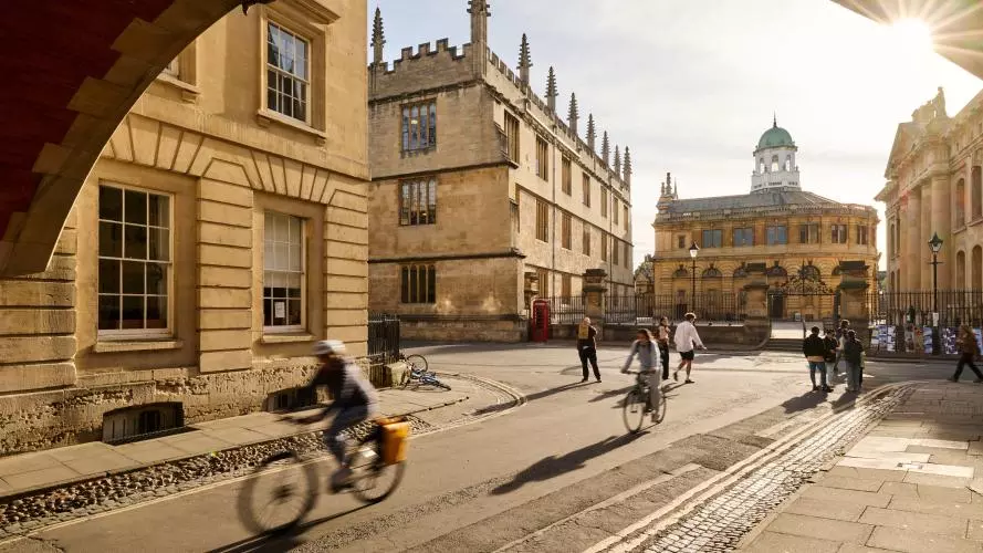 The Sheldonian Theatre as seen from beneath the Bridge of Sighs